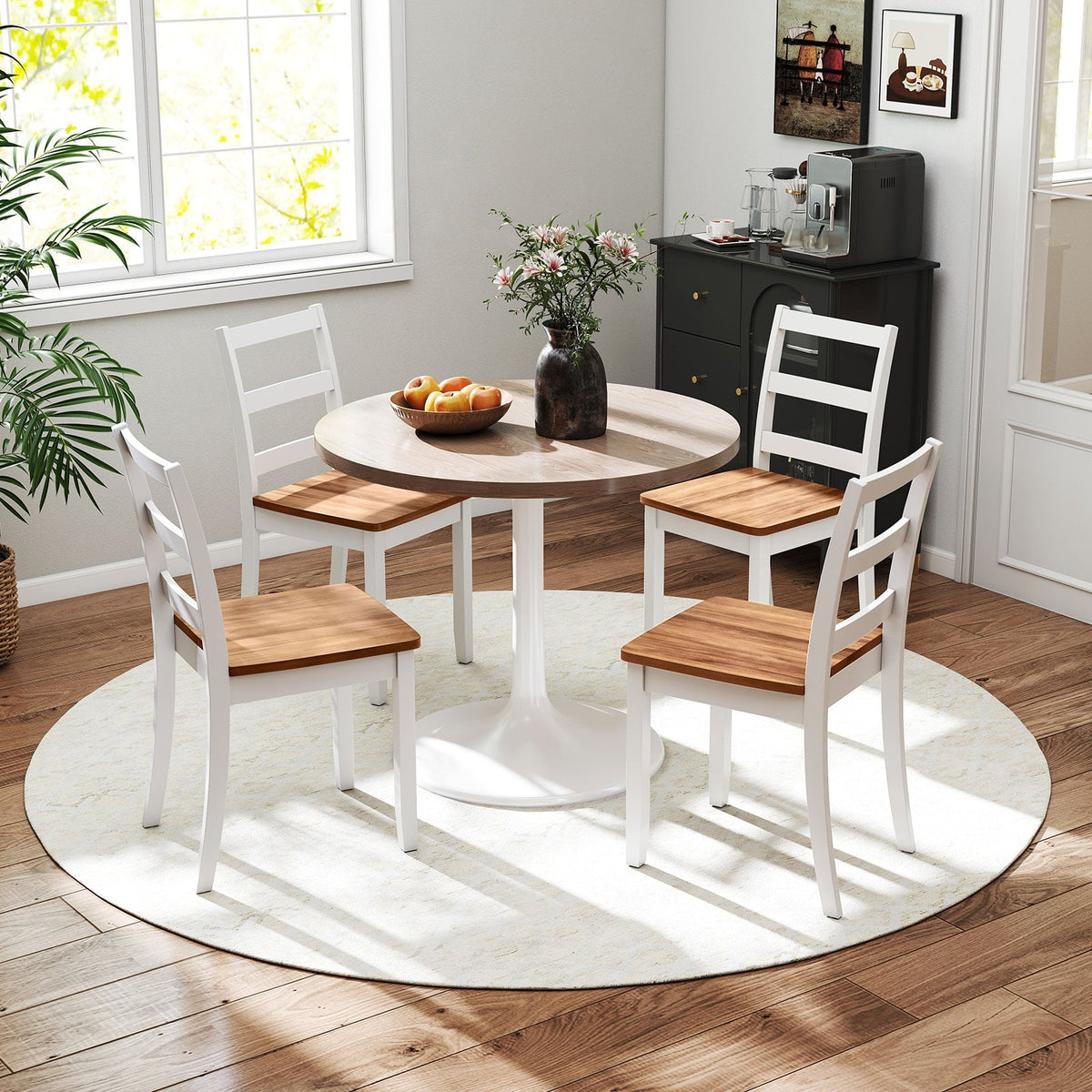 Set of 2 Wood Dining Chairs with Solid Rubber Wood Legs-Rustic Brown-Dining Chairs-DECOROLALA