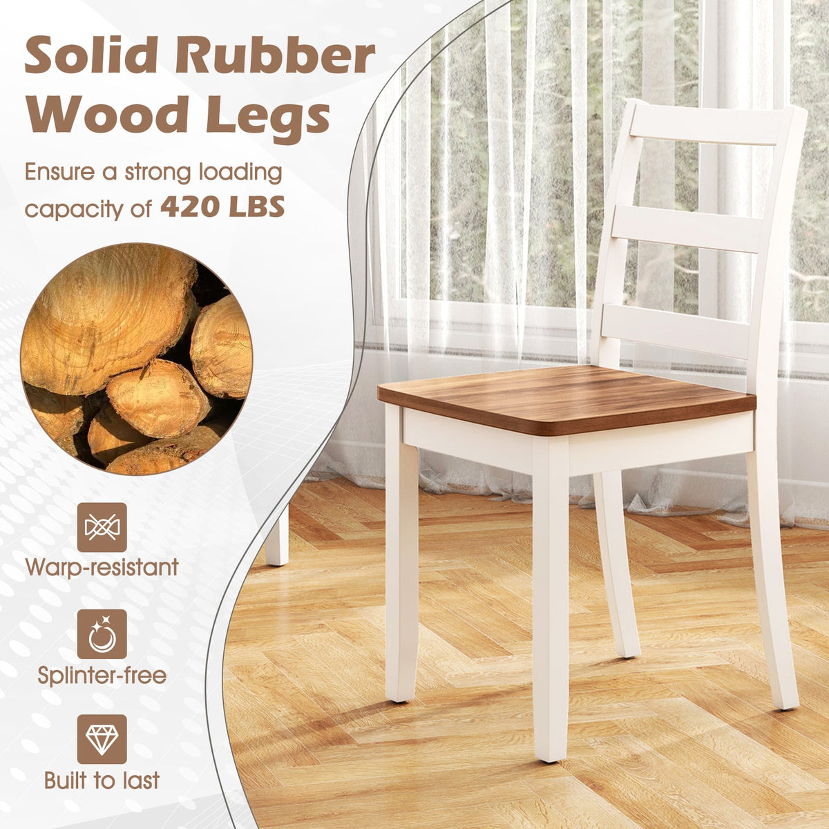 Set of 2 Wood Dining Chairs with Solid Rubber Wood Legs-Rustic Brown-Dining Chairs-DECOROLALA