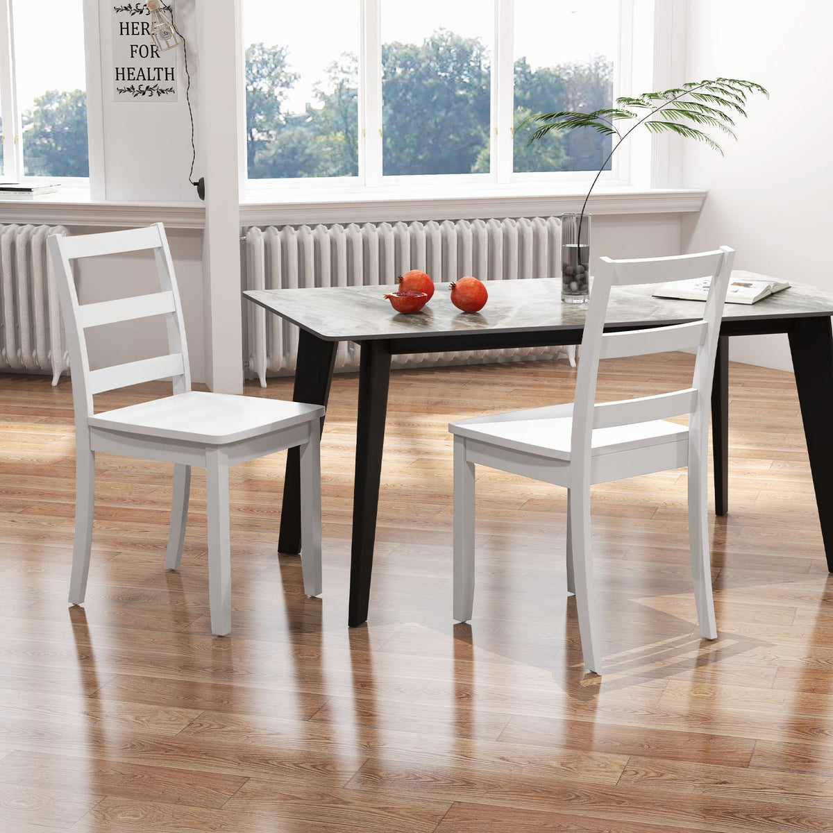 Set of 2 Wood Dining Chairs with Solid Rubber Wood Legs-White-Dining Chairs-DECOROLALA