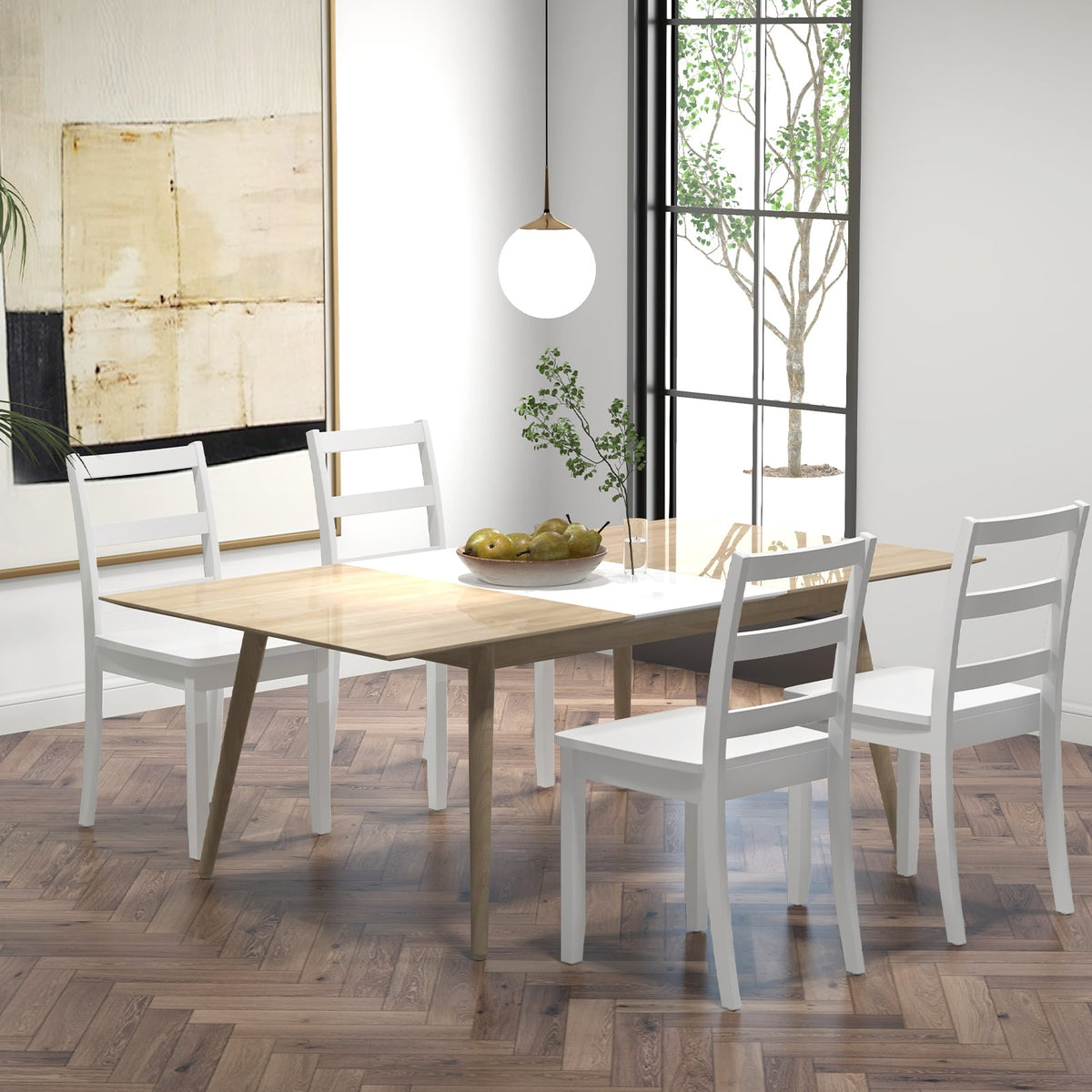 Set of 2 Wood Dining Chairs with Solid Rubber Wood Legs-White-Dining Chairs-DECOROLALA