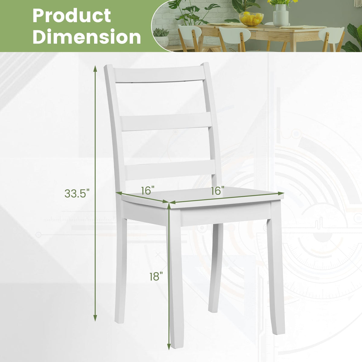 Set of 2 Wood Dining Chairs with Solid Rubber Wood Legs-White-Dining Chairs-DECOROLALA