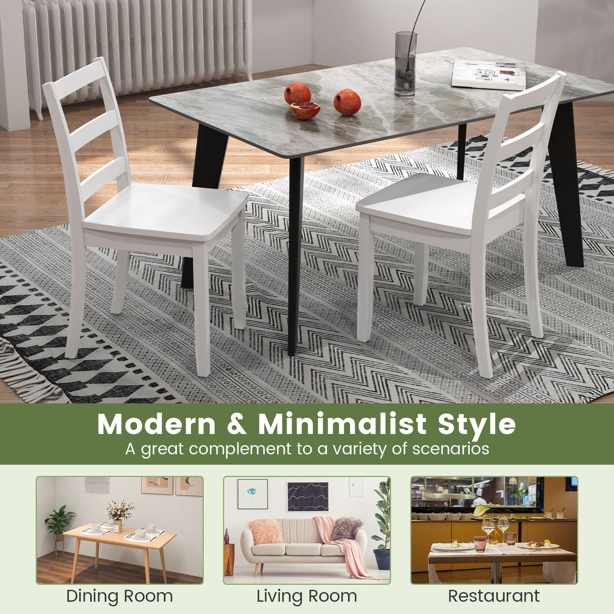 Set of 2 Wood Dining Chairs with Solid Rubber Wood Legs-White-Dining Chairs-DECOROLALA