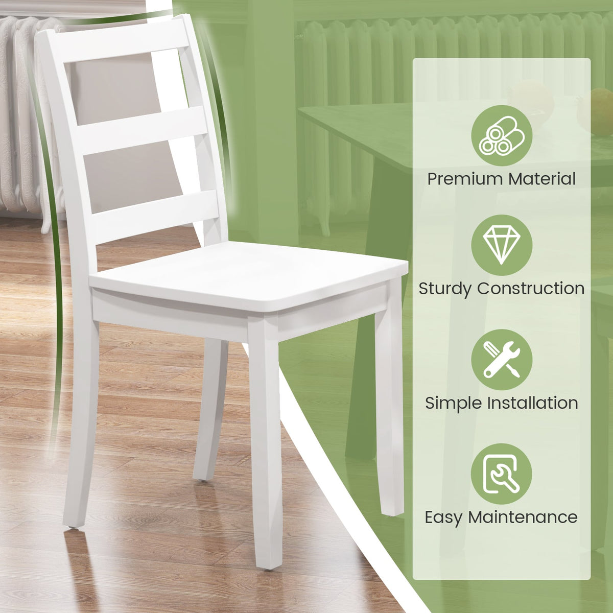 Set of 2 Wood Dining Chairs with Solid Rubber Wood Legs-White-Dining Chairs-DECOROLALA