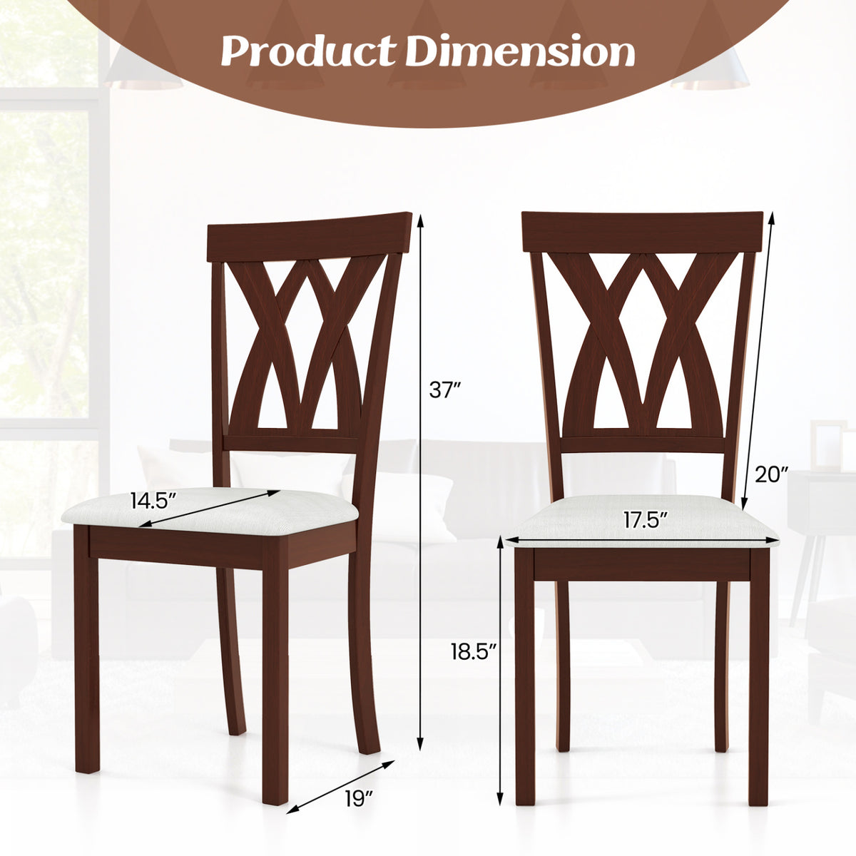 Set of 2 Wood Kitchen Chairs with Faux Leather Upholstered Seat-Beige-Dining Chairs-DECOROLALA