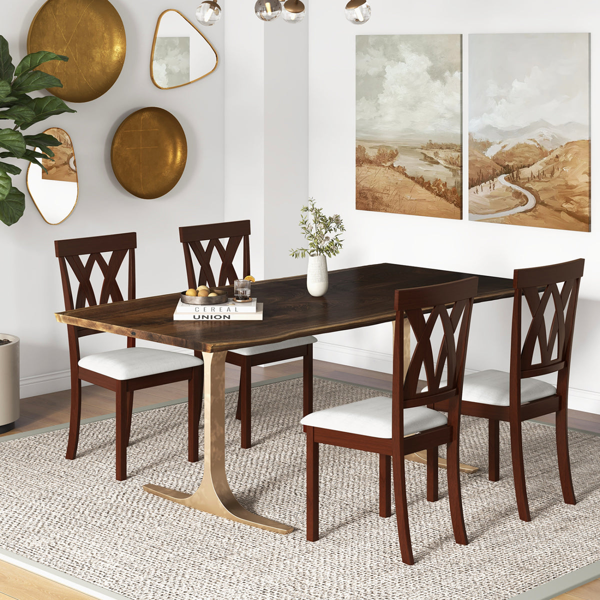 Set of 2 Wood Kitchen Chairs with Faux Leather Upholstered Seat-Beige-Dining Chairs-DECOROLALA