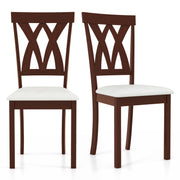 Set of 2 Wood Kitchen Chairs with Faux Leather Upholstered Seat-Beige-Dining Chairs-DECOROLALA