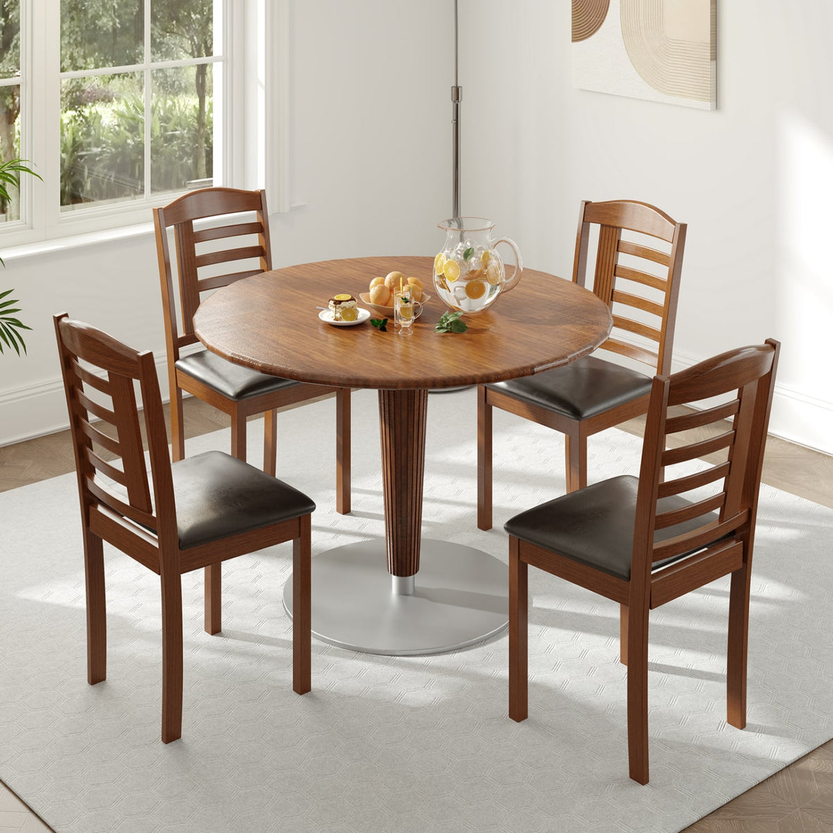 Set of 2 Wood Kitchen Chairs with Faux Leather Upholstered Seat-Black-Dining Chairs-DECOROLALA