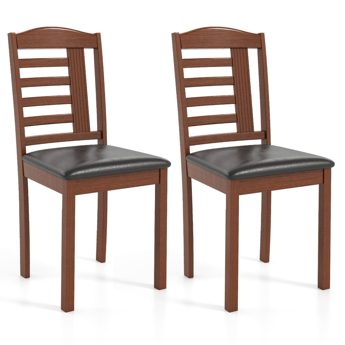 Set of 2 Wood Kitchen Chairs with Faux Leather Upholstered Seat-Black-Dining Chairs-DECOROLALA