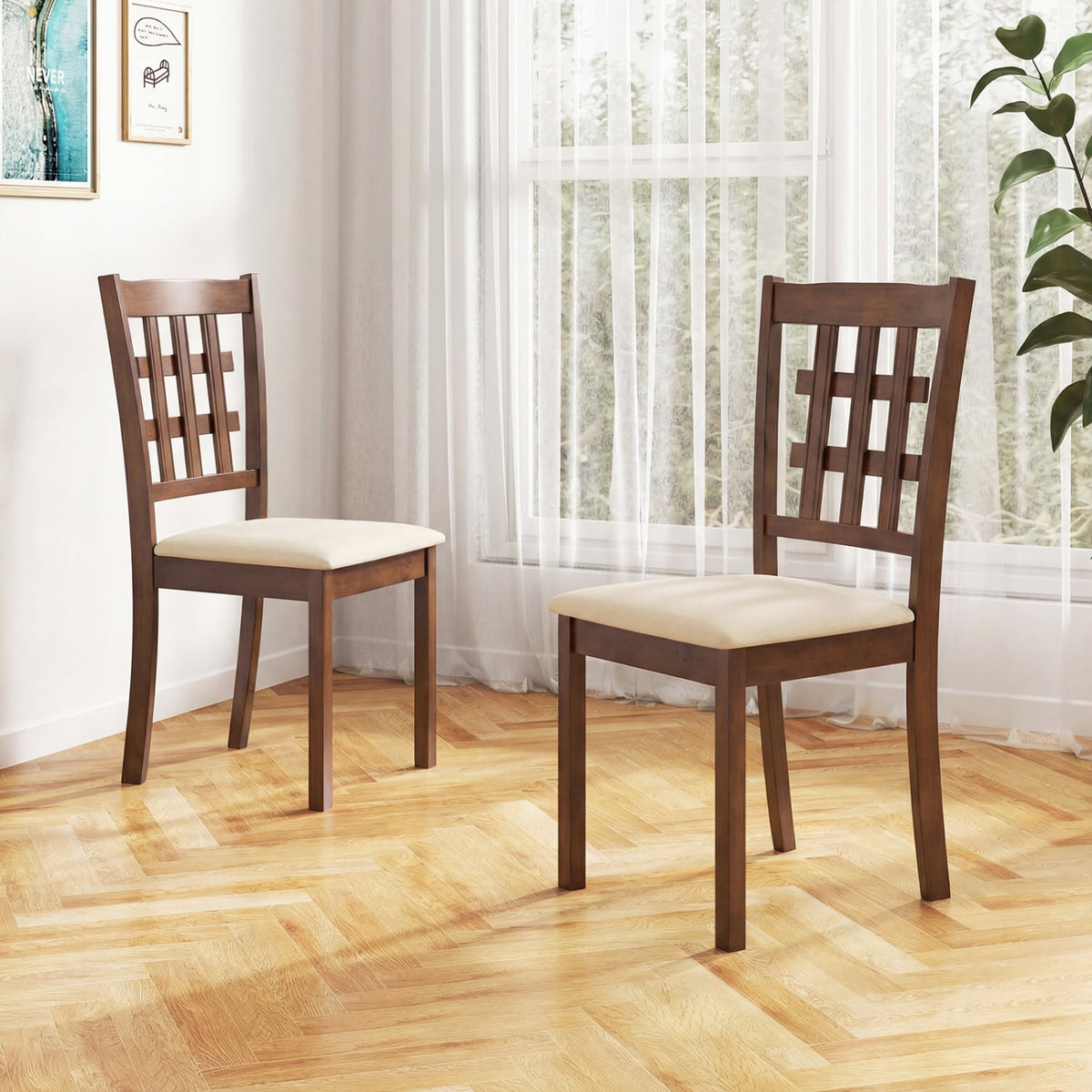 Set of 2 Wood Kitchen Chairs with Faux Leather Upholstered Seat-Coffee-Dining Chairs-DECOROLALA