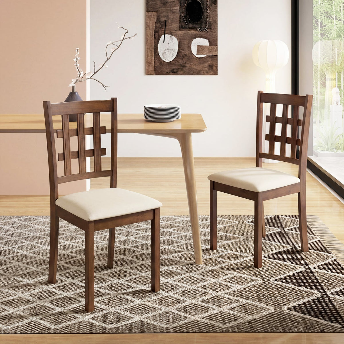 Set of 2 Wood Kitchen Chairs with Faux Leather Upholstered Seat-Coffee-Dining Chairs-DECOROLALA