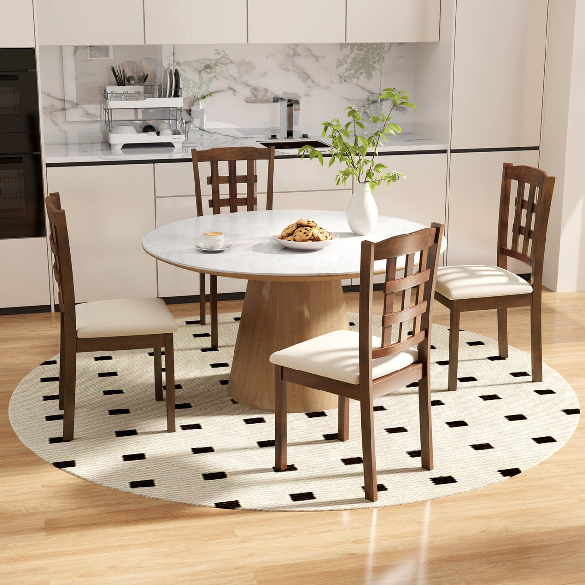 Set of 2 Wood Kitchen Chairs with Faux Leather Upholstered Seat-Coffee-Dining Chairs-DECOROLALA