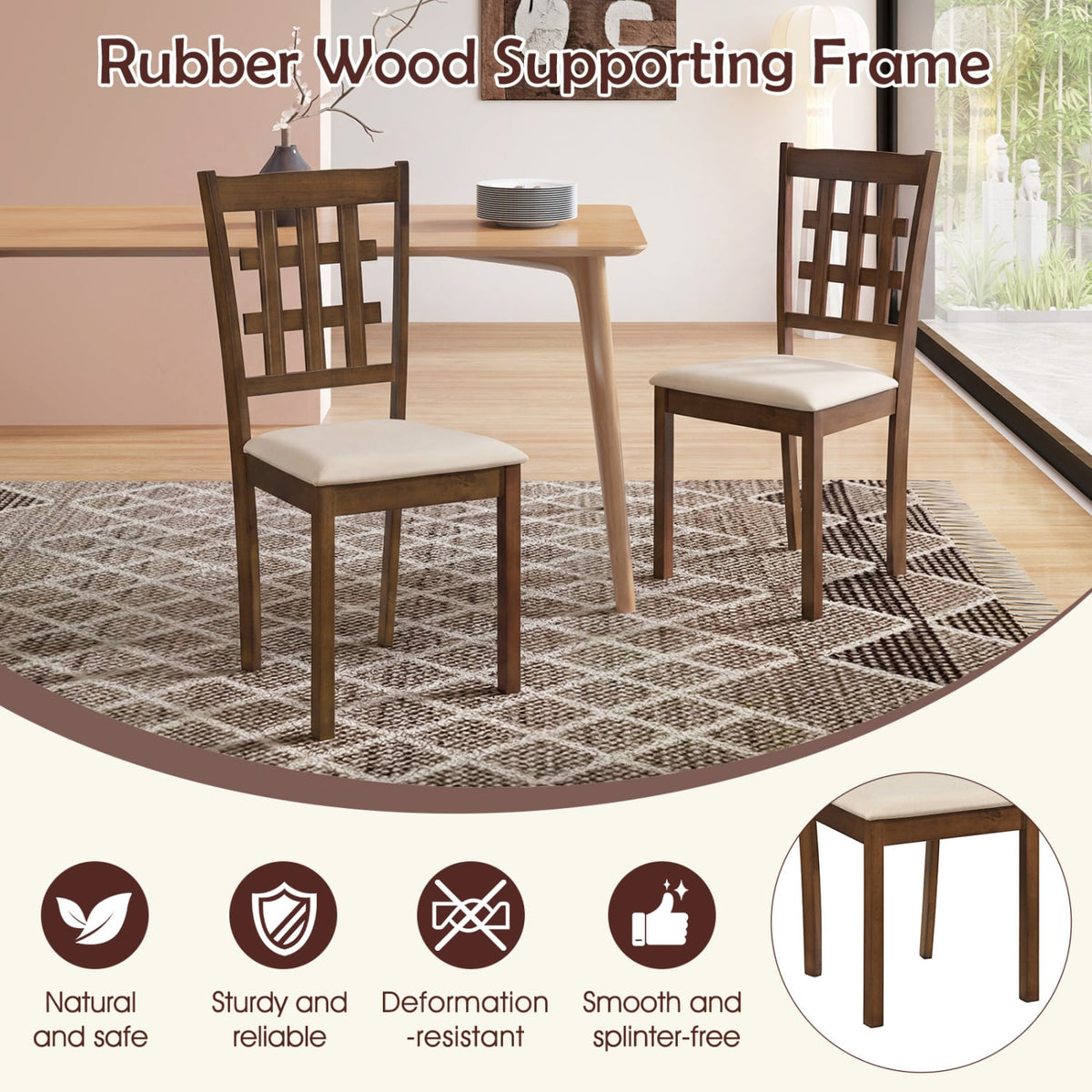 Set of 2 Wood Kitchen Chairs with Faux Leather Upholstered Seat-Coffee-Dining Chairs-DECOROLALA