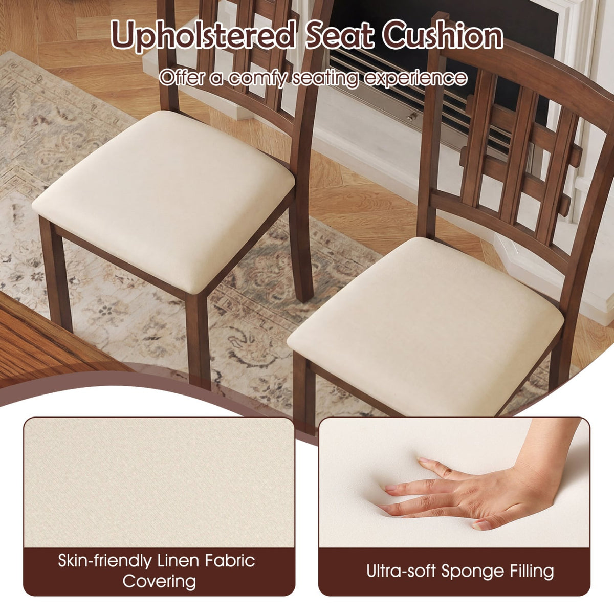 Set of 2 Wood Kitchen Chairs with Faux Leather Upholstered Seat-Coffee-Dining Chairs-DECOROLALA