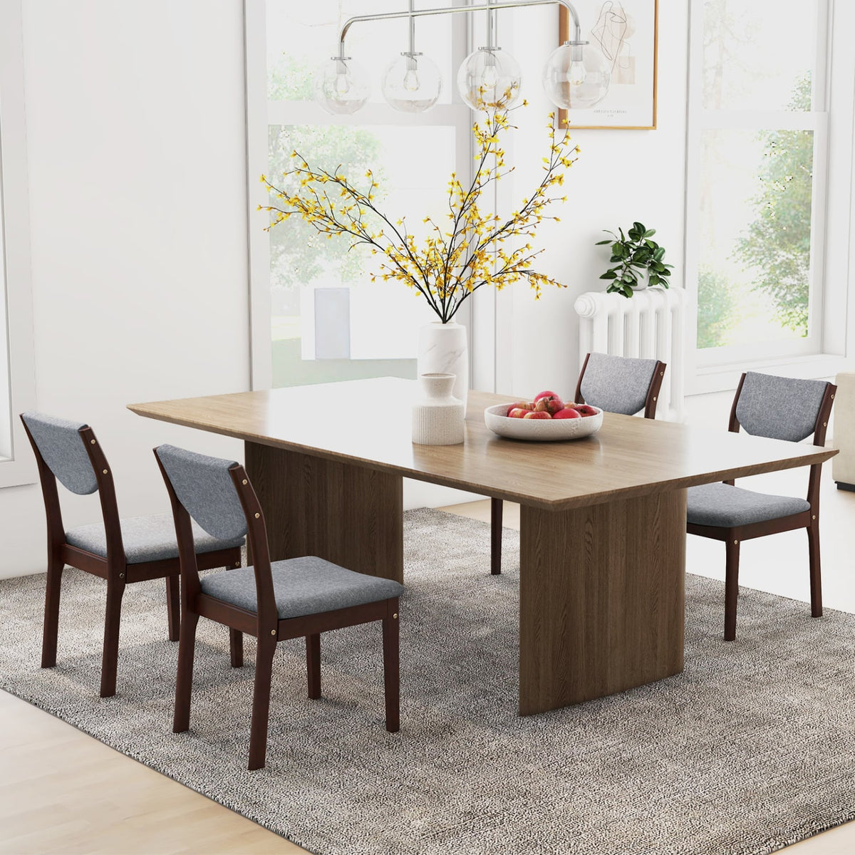 Set of 2 Wood Kitchen Chairs with Faux Leather Upholstered Seat-Gray-Dining Chairs-DECOROLALA