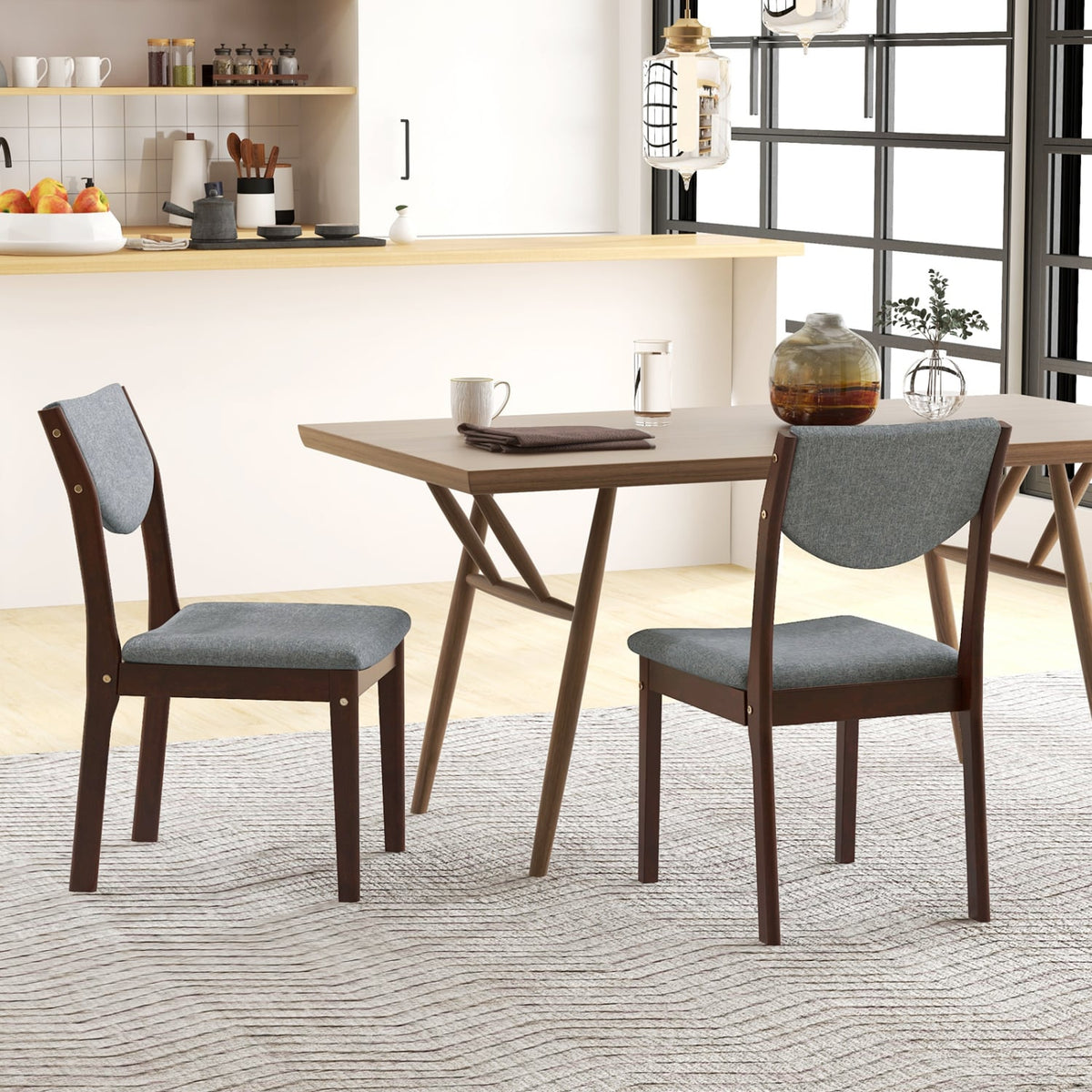 Set of 2 Wood Kitchen Chairs with Faux Leather Upholstered Seat-Gray-Dining Chairs-DECOROLALA