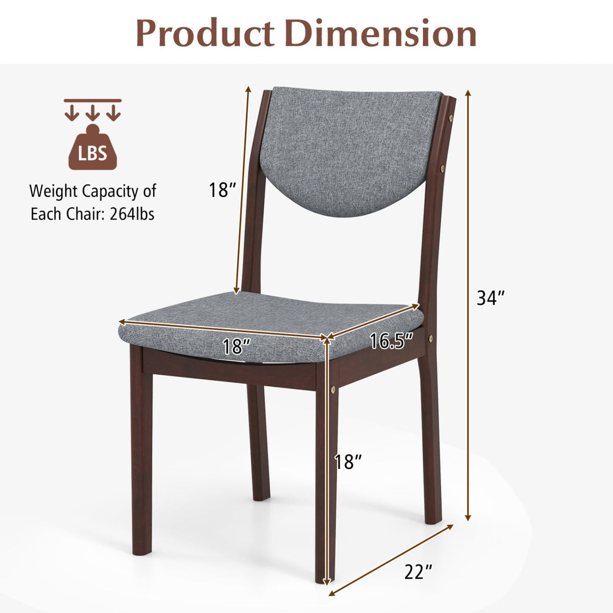 Set of 2 Wood Kitchen Chairs with Faux Leather Upholstered Seat-Gray-Dining Chairs-DECOROLALA