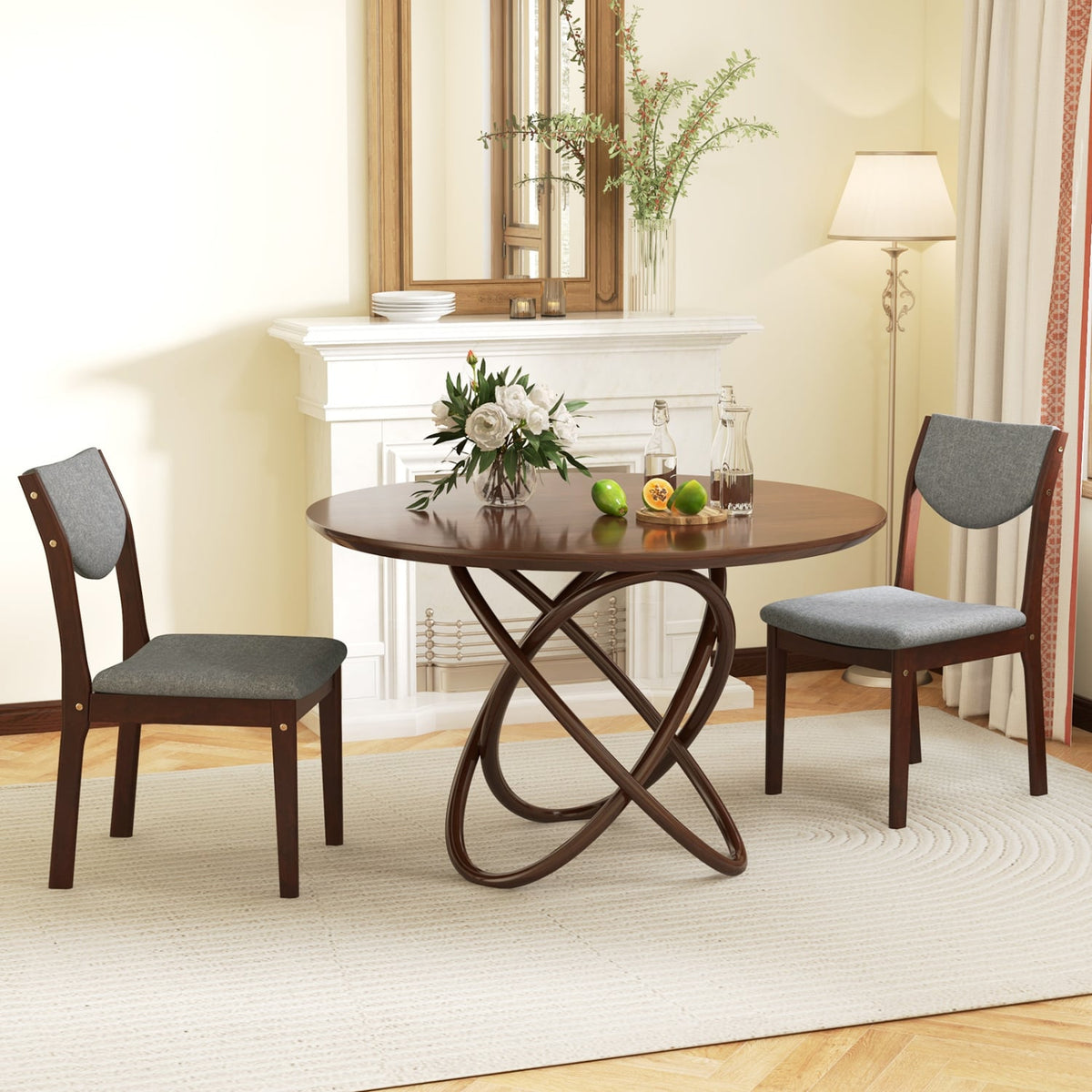 Set of 2 Wood Kitchen Chairs with Faux Leather Upholstered Seat-Gray-Dining Chairs-DECOROLALA