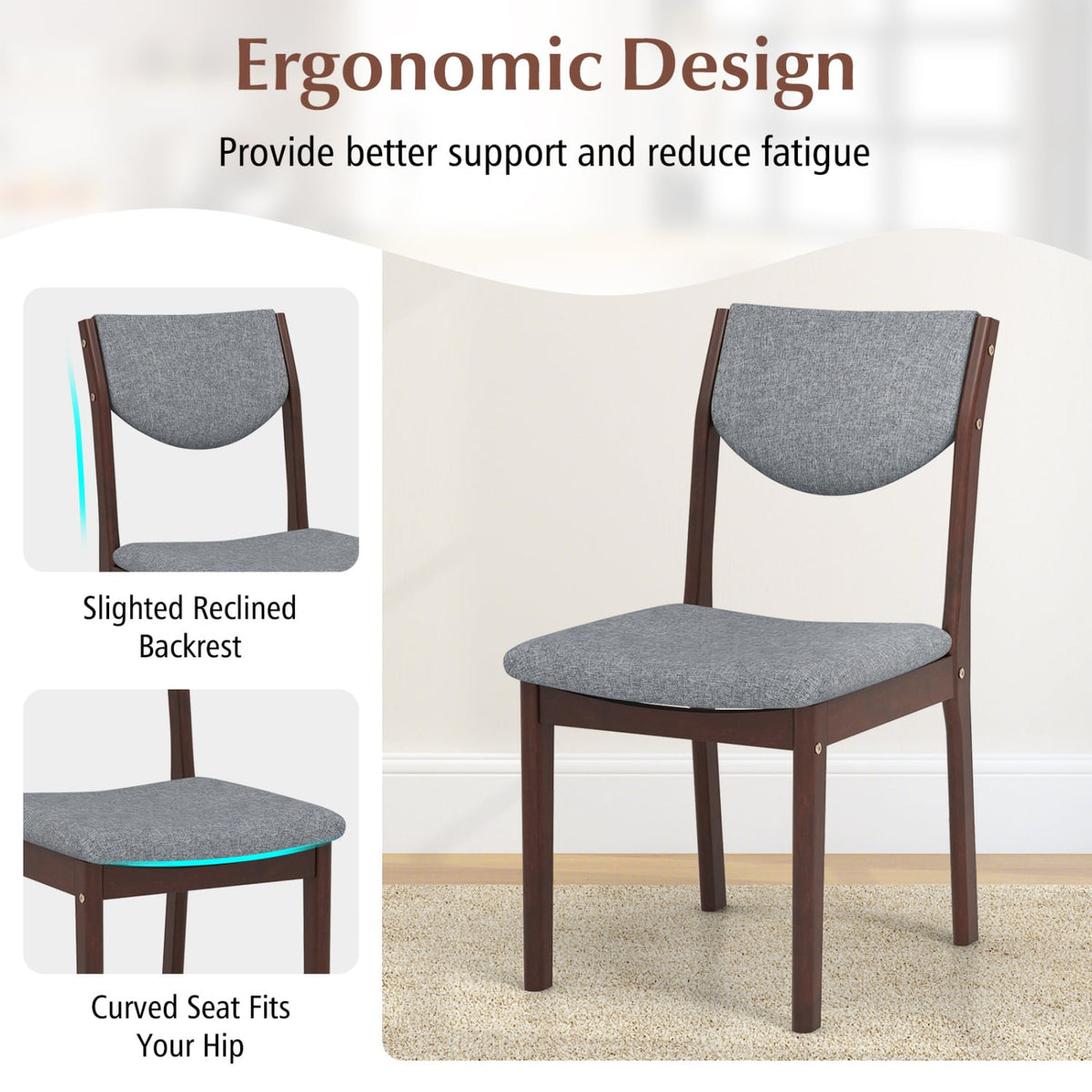 Set of 2 Wood Kitchen Chairs with Faux Leather Upholstered Seat-Gray-Dining Chairs-DECOROLALA