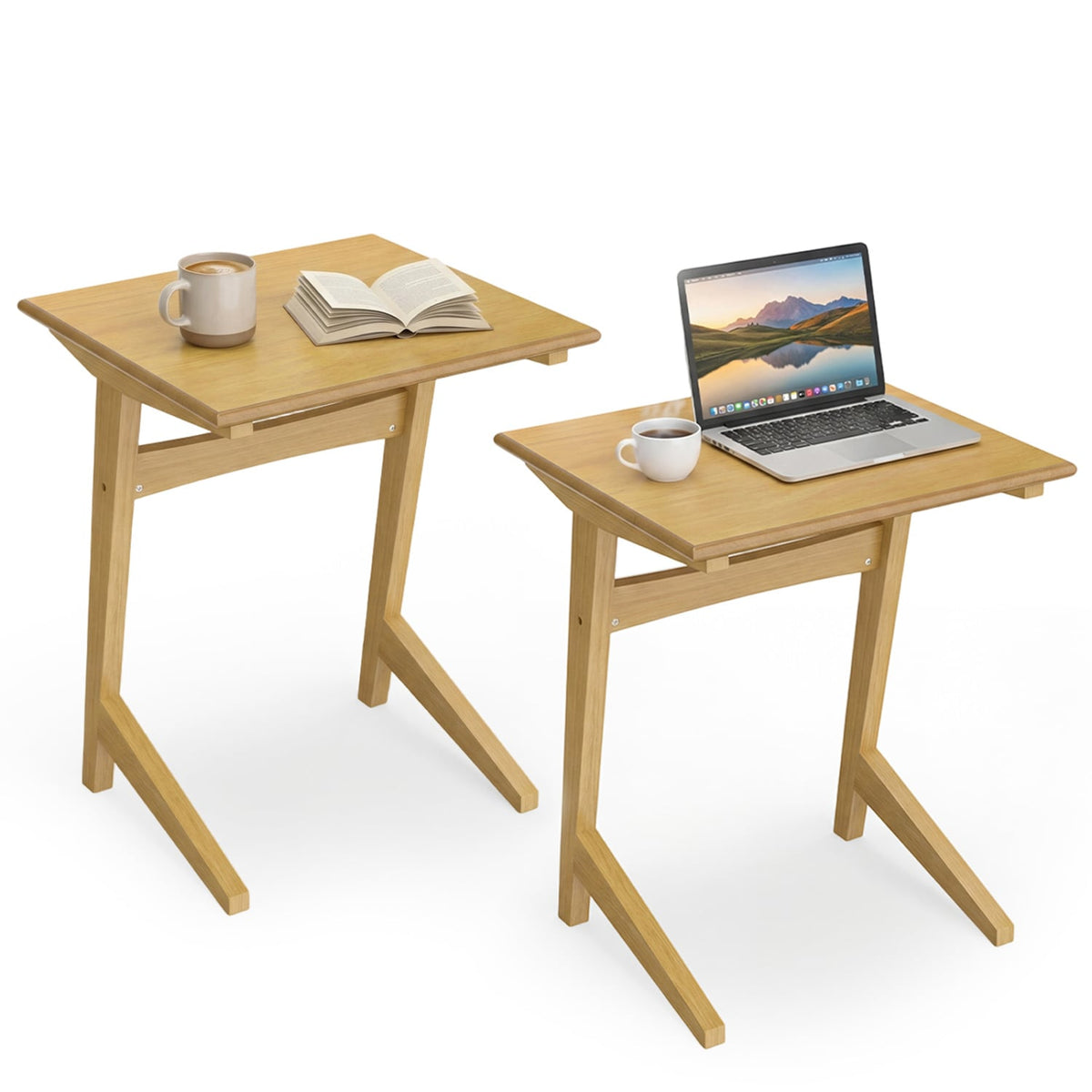 Set of 2 Wood Sofa Side Table C-shaped End Table with Wood Veneered Top-End & Side Tables-DECOROLALA