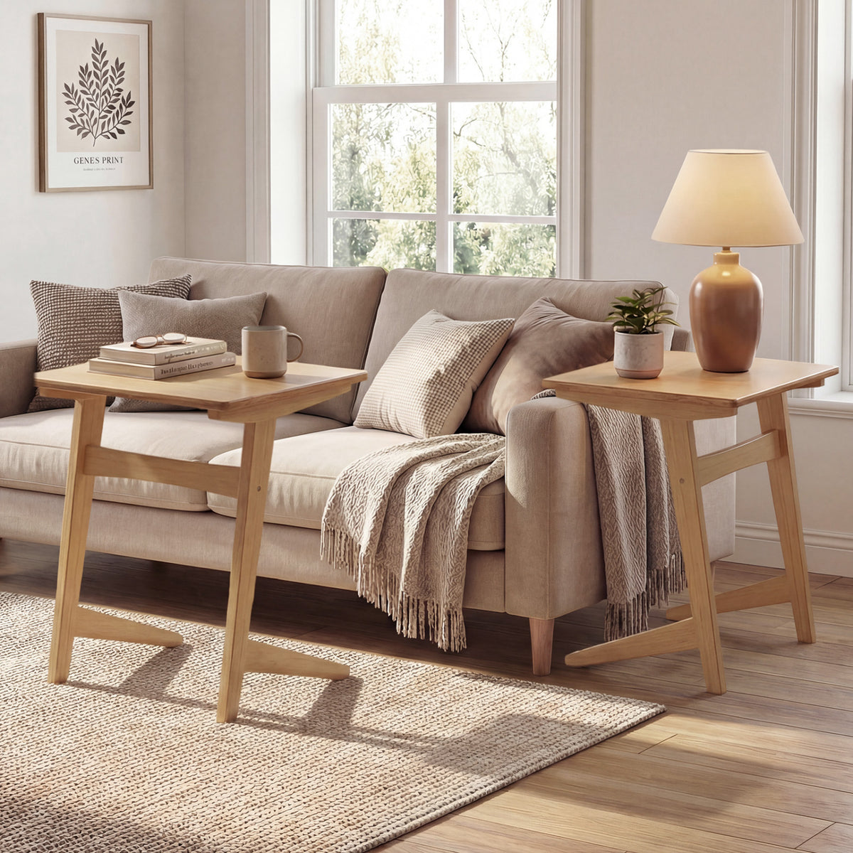 Set of 2 Wood Sofa Side Table C-shaped End Table with Wood Veneered Top-End & Side Tables-DECOROLALA