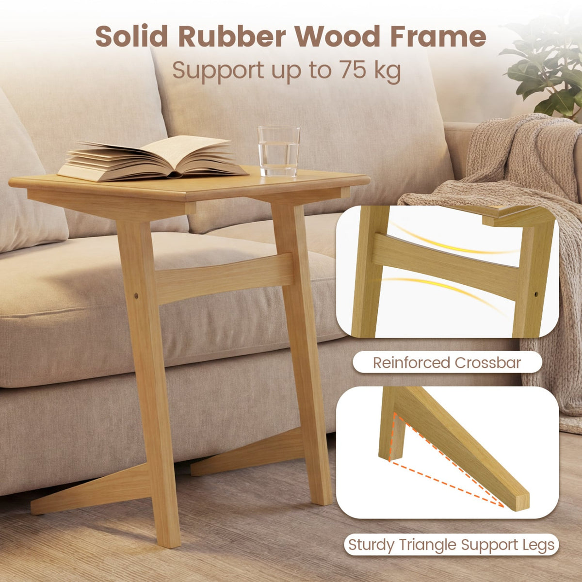 Set of 2 Wood Sofa Side Table C-shaped End Table with Wood Veneered Top-End & Side Tables-DECOROLALA