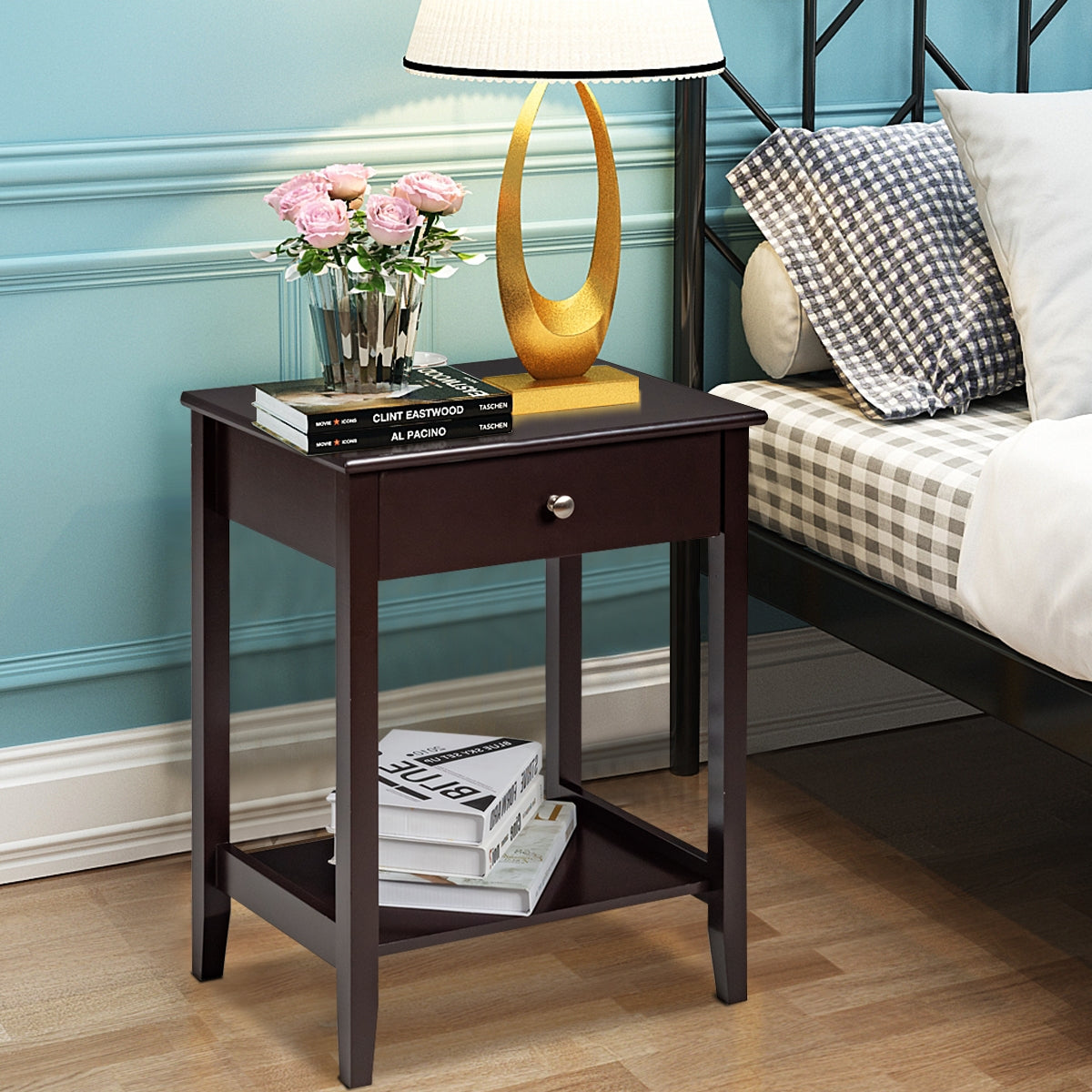 Set of 2 Wooden Bedside Sofa Table-Brown-End & Side Tables-DECOROLALA