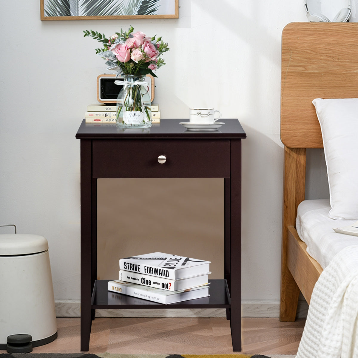 Set of 2 Wooden Bedside Sofa Table-Brown-End & Side Tables-DECOROLALA