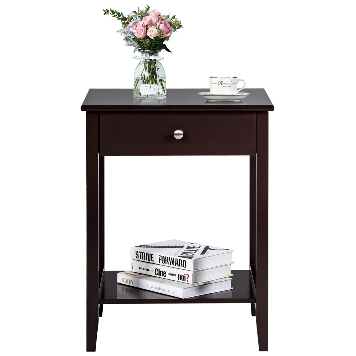 Set of 2 Wooden Bedside Sofa Table-Brown-End & Side Tables-DECOROLALA