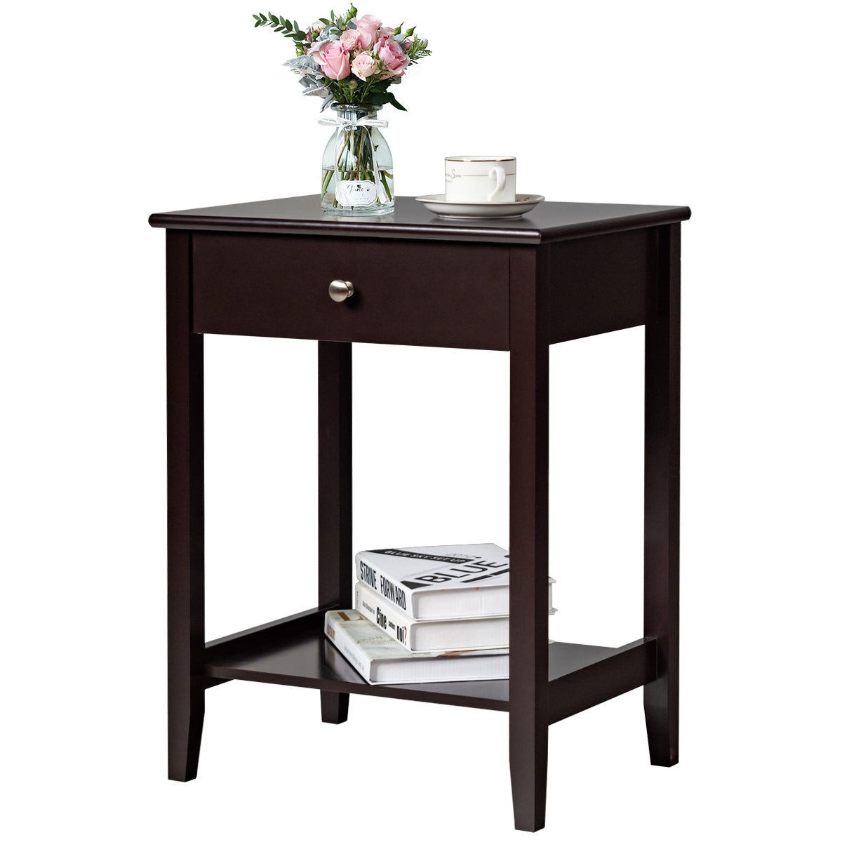 Set of 2 Wooden Bedside Sofa Table-Brown-End & Side Tables-DECOROLALA