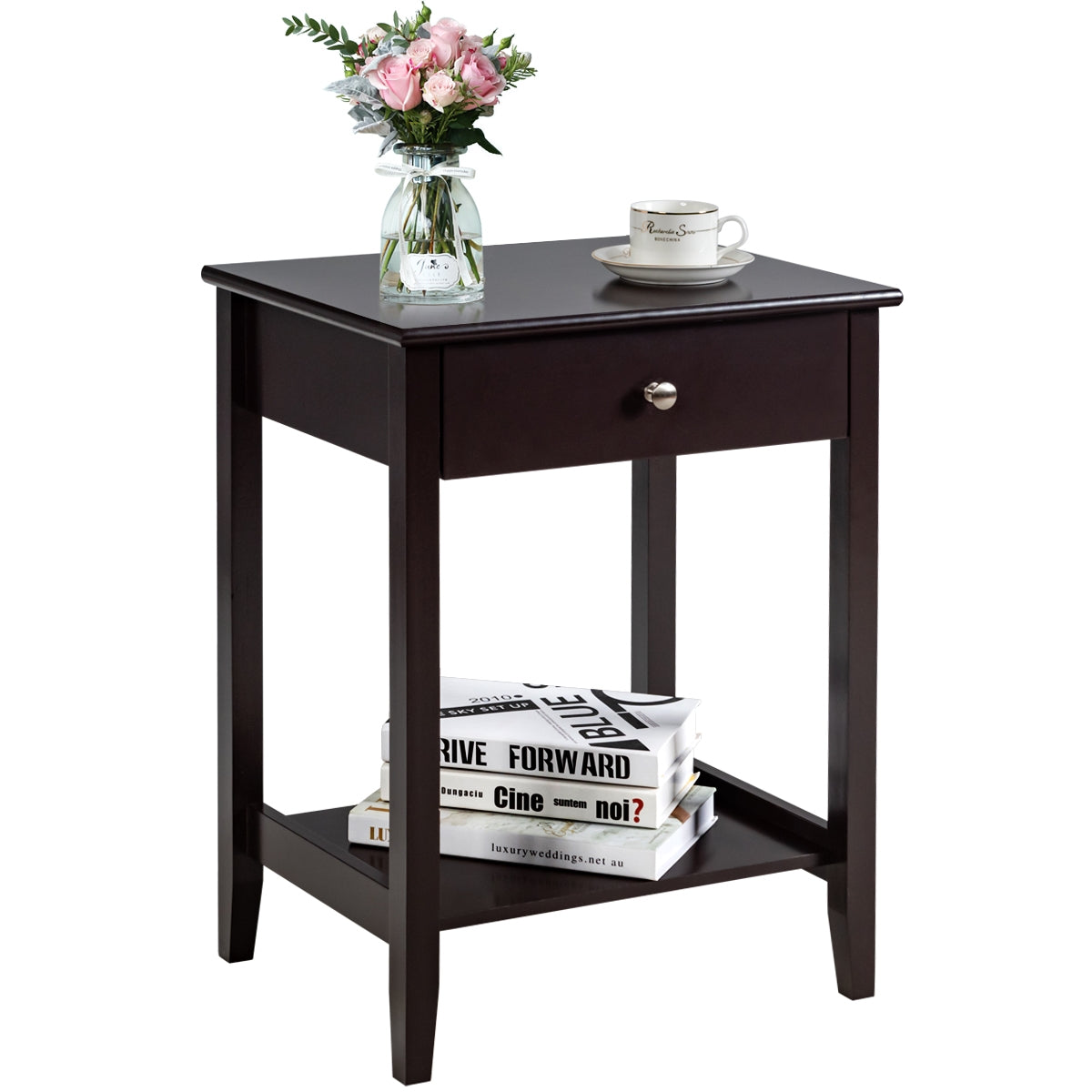 Set of 2 Wooden Bedside Sofa Table-Brown-End & Side Tables-DECOROLALA
