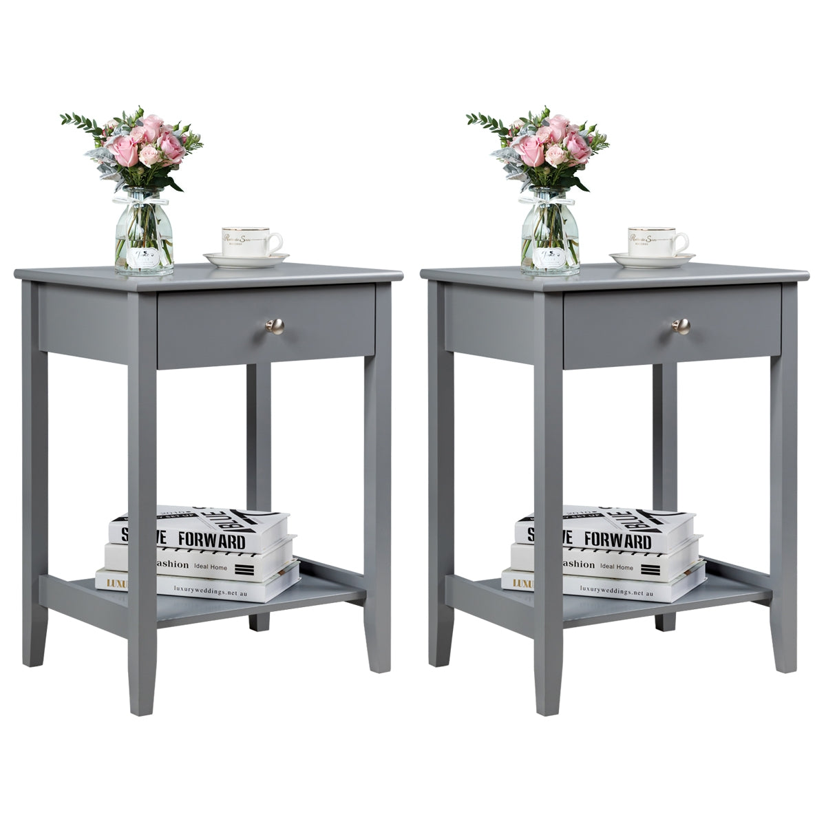 Set of 2 Wooden Bedside Sofa Table-Gray-End & Side Tables-DECOROLALA