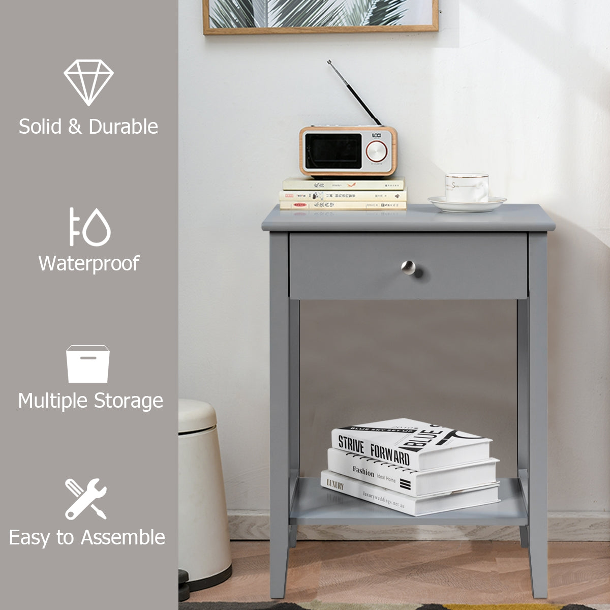 Set of 2 Wooden Bedside Sofa Table-Gray-End & Side Tables-DECOROLALA