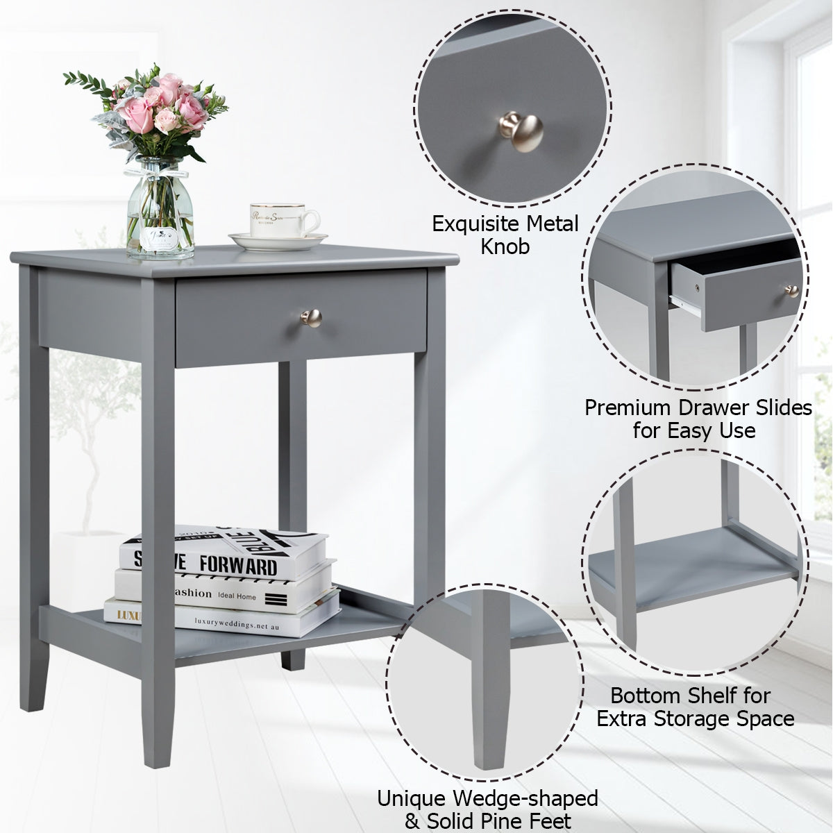 Set of 2 Wooden Bedside Sofa Table-Gray-End & Side Tables-DECOROLALA