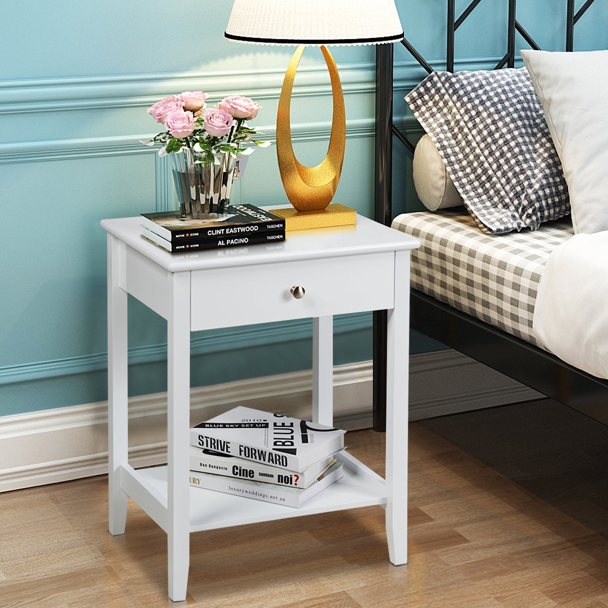 Set of 2 Wooden Bedside Table-White-End & Side Tables-DECOROLALA