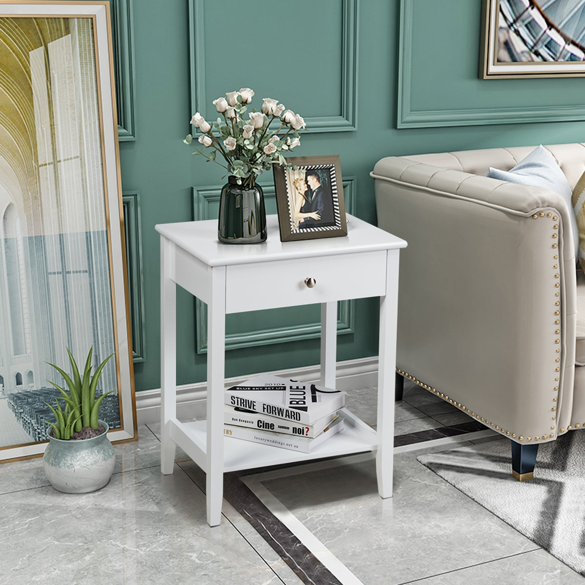 Set of 2 Wooden Bedside Table-White-End & Side Tables-DECOROLALA