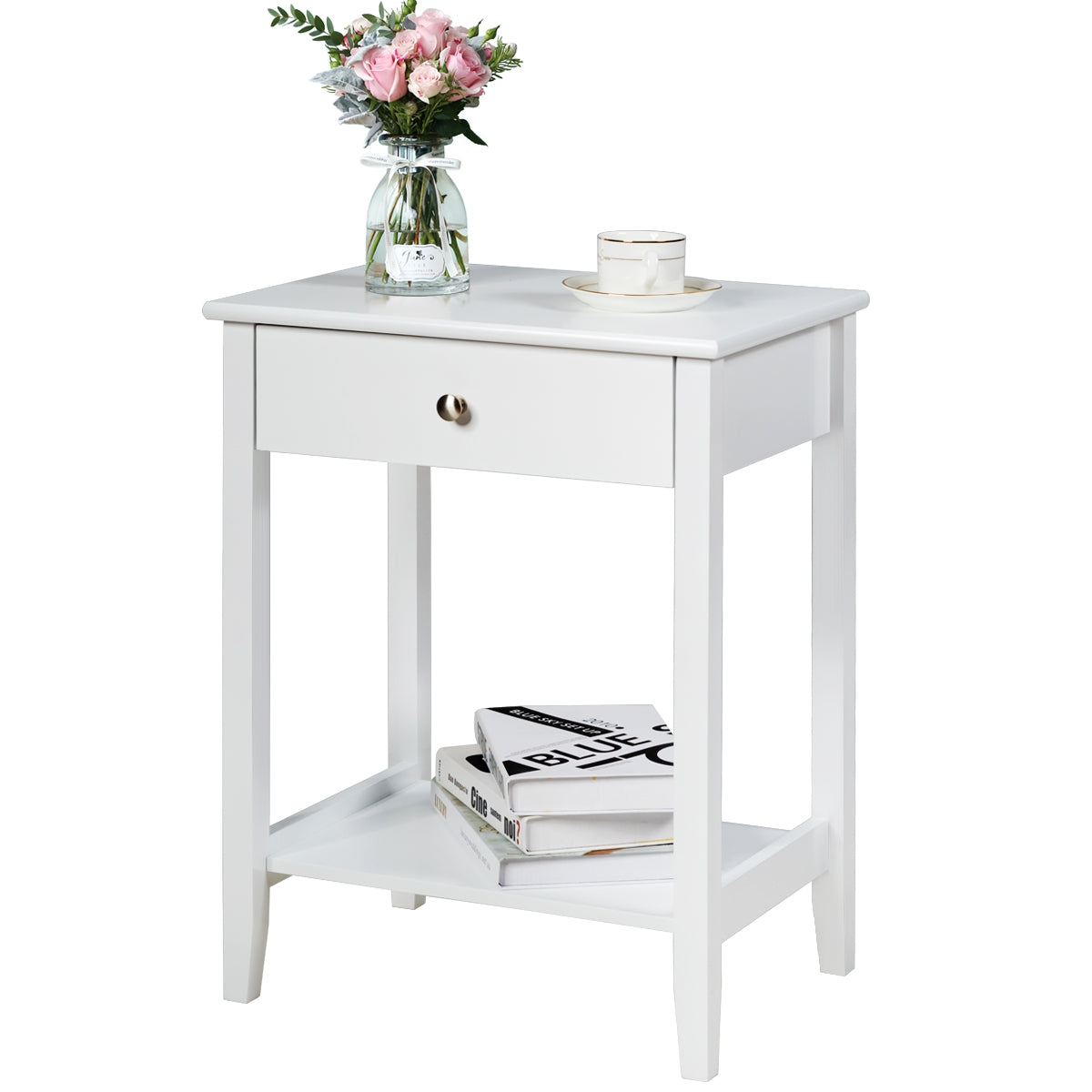 Set of 2 Wooden Bedside Table-White-End & Side Tables-DECOROLALA