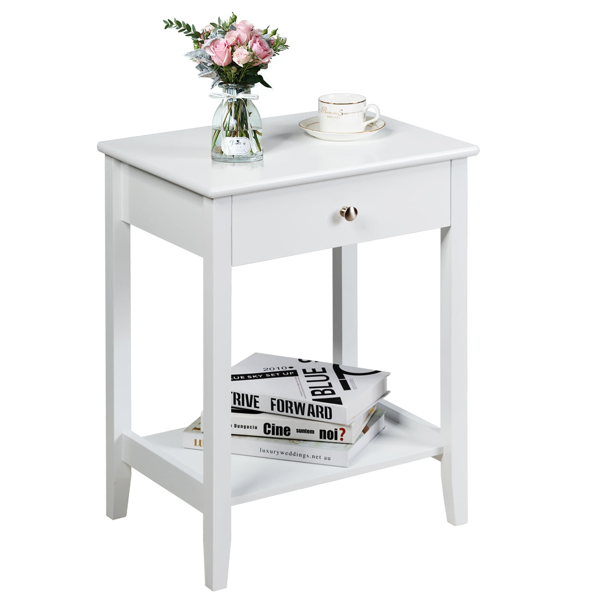 Set of 2 Wooden Bedside Table-White-End & Side Tables-DECOROLALA