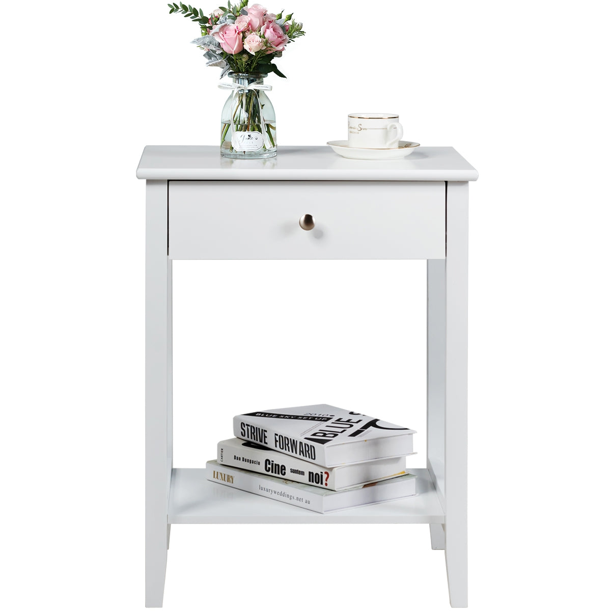 Set of 2 Wooden Bedside Table-White-End & Side Tables-DECOROLALA