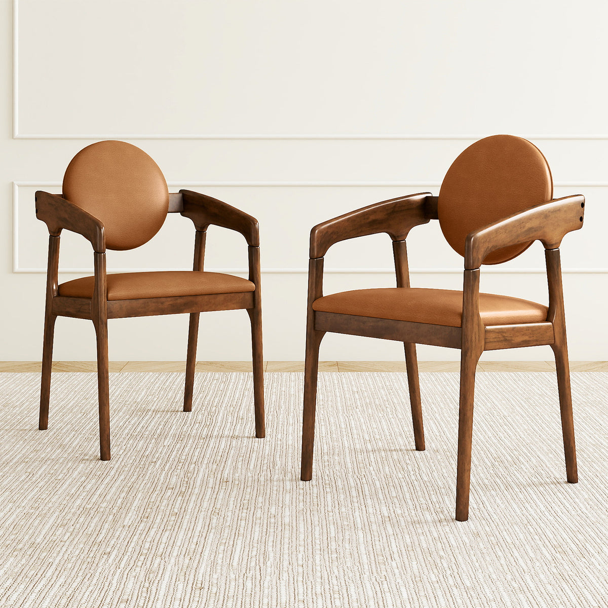 Set of 2 Wooden Dining Chair PU Leather Upholstered Armchairs-Brown-Dining Chairs-DECOROLALA