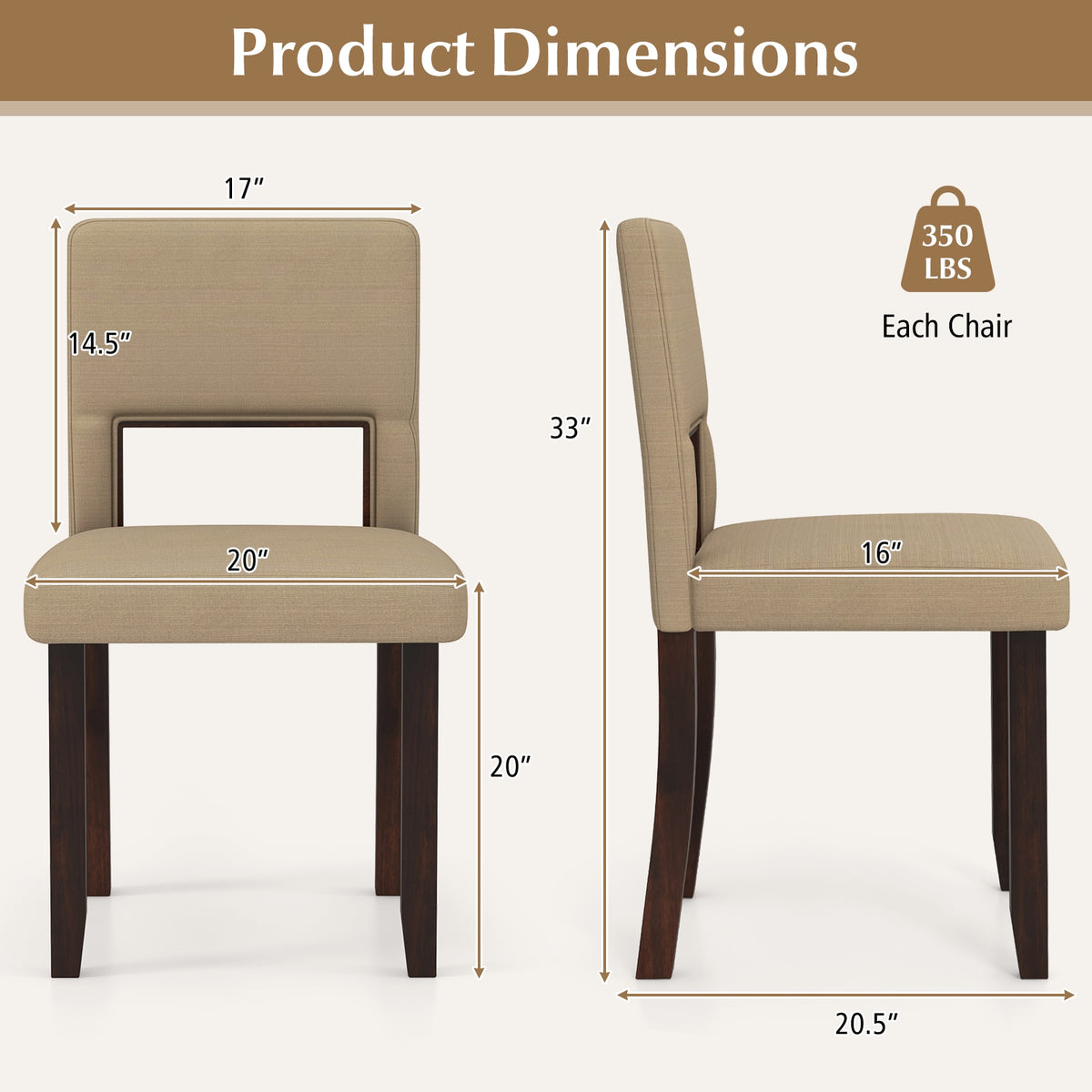 Set of 2 Wooden Dining Chair with Acacia Wood Frame Padded Seat and Back-Beige-Dining Chairs-DECOROLALA