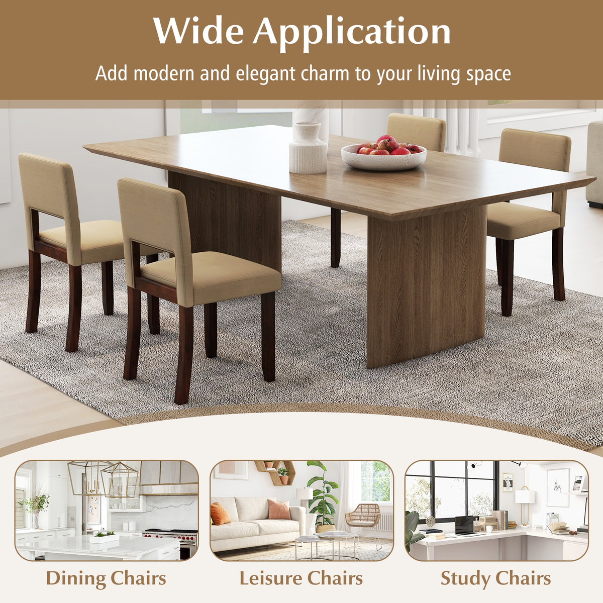 Set of 2 Wooden Dining Chair with Acacia Wood Frame Padded Seat and Back-Beige-Dining Chairs-DECOROLALA