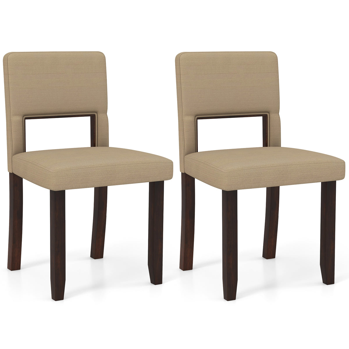 Set of 2 Wooden Dining Chair with Acacia Wood Frame Padded Seat and Back-Beige-Dining Chairs-DECOROLALA