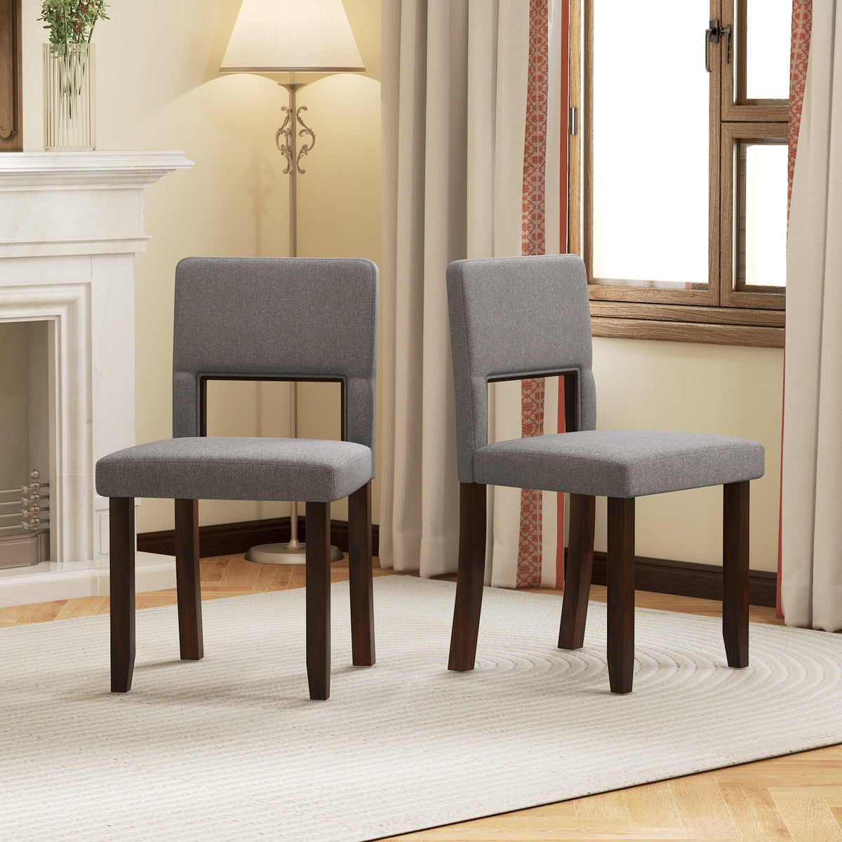 Set of 2 Wooden Dining Chair with Acacia Wood Frame Padded Seat and Back-Gray-Dining Chairs-DECOROLALA