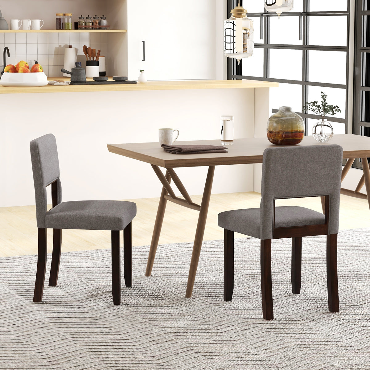 Set of 2 Wooden Dining Chair with Acacia Wood Frame Padded Seat and Back-Gray-Dining Chairs-DECOROLALA