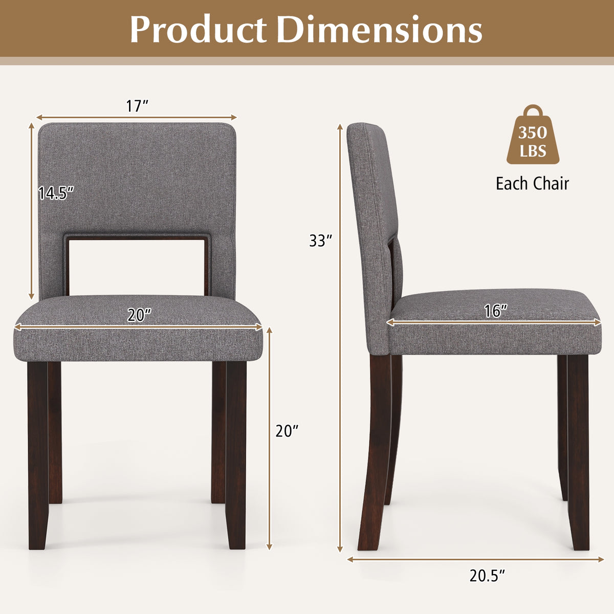 Set of 2 Wooden Dining Chair with Acacia Wood Frame Padded Seat and Back-Gray-Dining Chairs-DECOROLALA