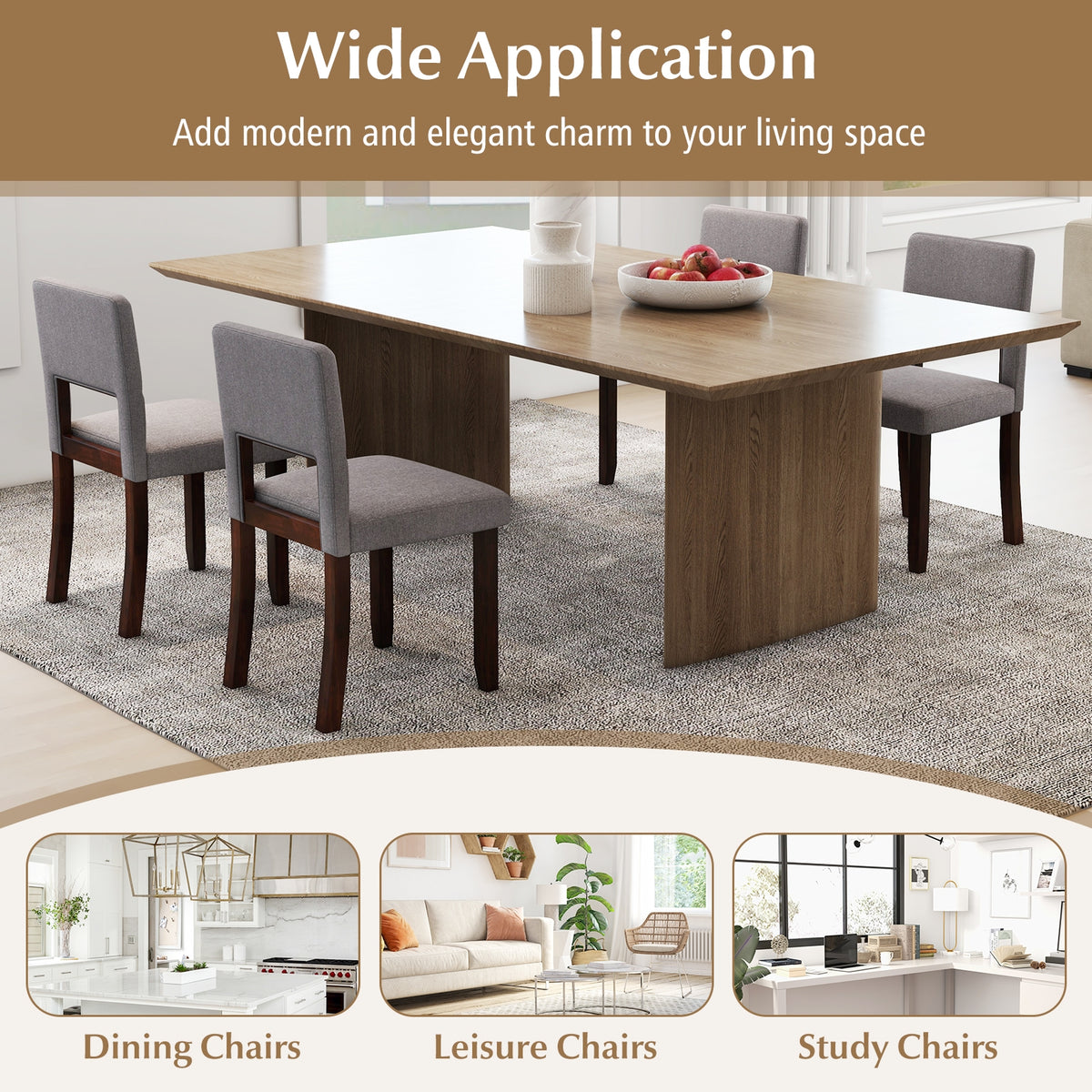 Set of 2 Wooden Dining Chair with Acacia Wood Frame Padded Seat and Back-Gray-Dining Chairs-DECOROLALA