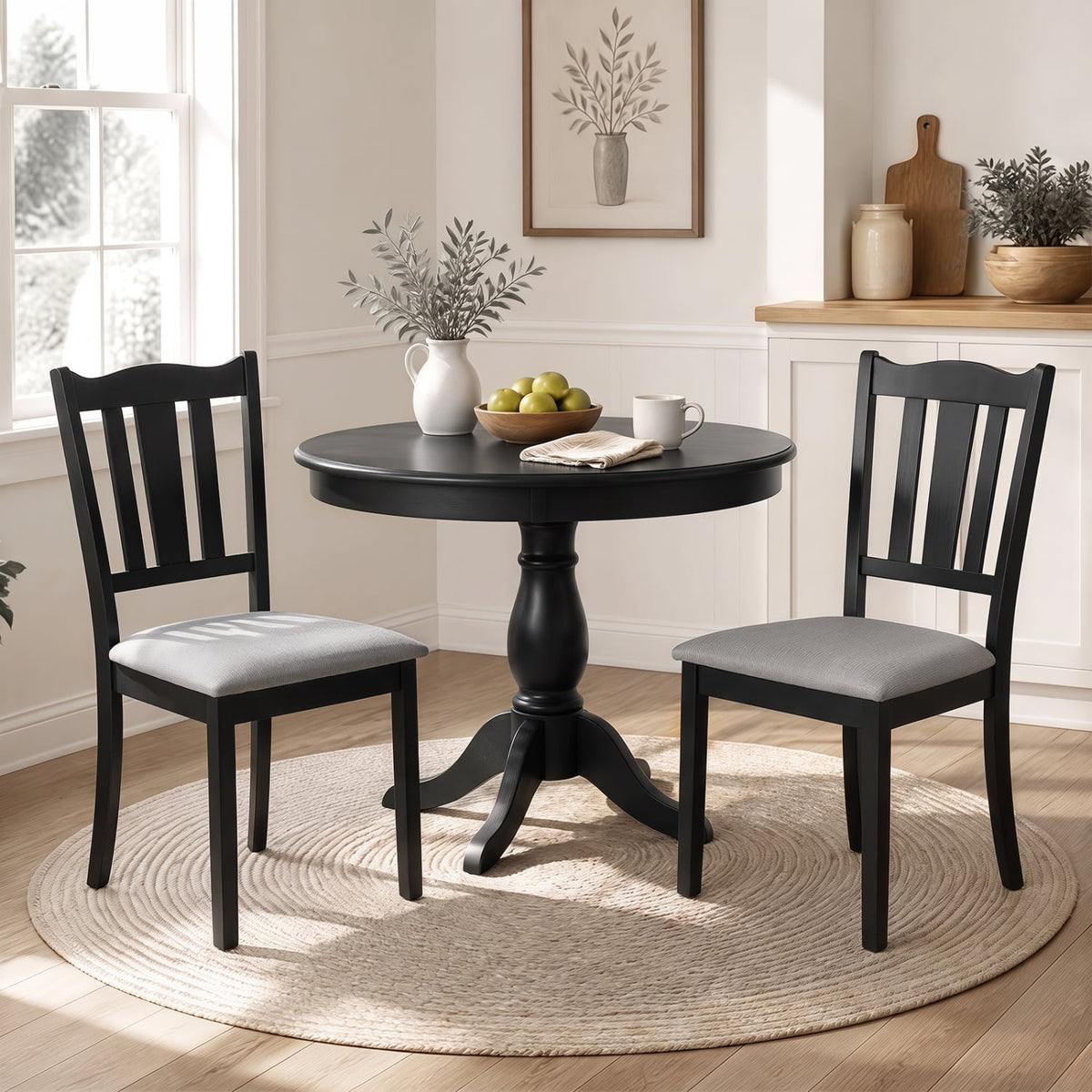Set of 2 Wooden Dining Chair with Hollow Back and Soft-padded Cushion-Black-Dining Chairs-DECOROLALA