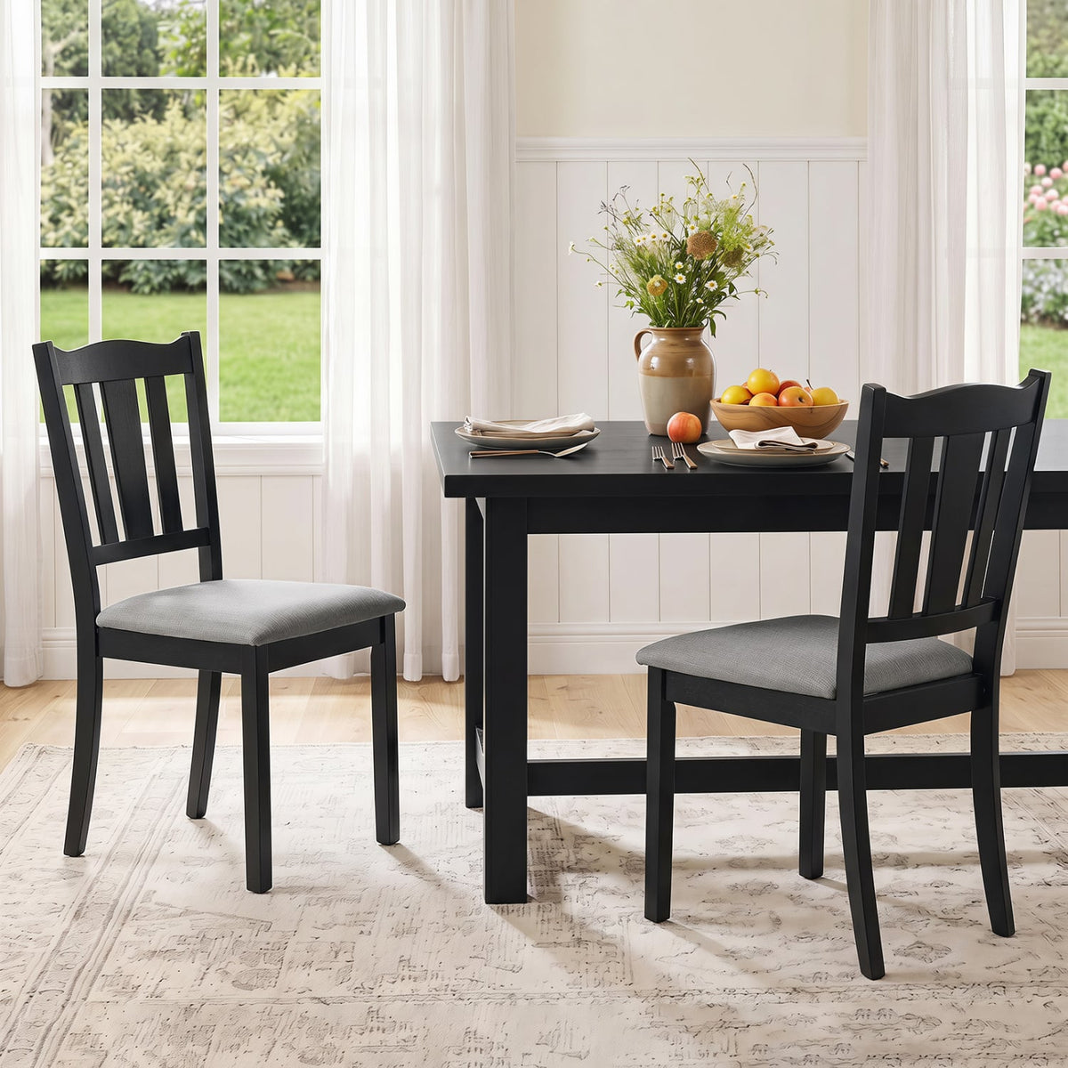 Set of 2 Wooden Dining Chair with Hollow Back and Soft-padded Cushion-Black-Dining Chairs-DECOROLALA