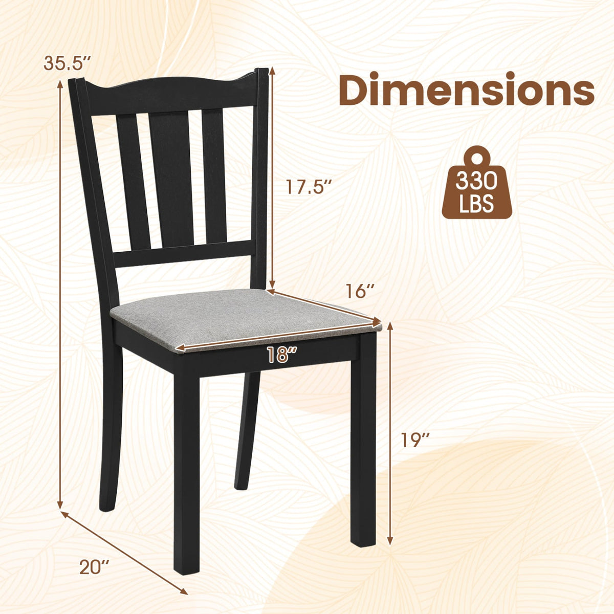 Set of 2 Wooden Dining Chair with Hollow Back and Soft-padded Cushion-Black-Dining Chairs-DECOROLALA