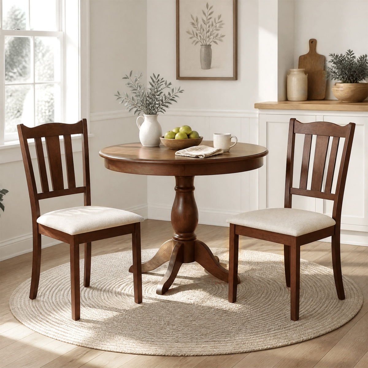 Set of 2 Wooden Dining Chair with Hollow Back and Soft-padded Cushion-Walnut-Dining Chairs-DECOROLALA